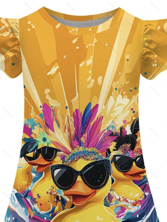 Vacation Family Outfit Funny Dark with Sunglasses Wave Pattern Women and Girl Dress and Button Up Men Boy Shirt and Drawstrings Shorts Beach Outfit - Deep Yellow S | US 4