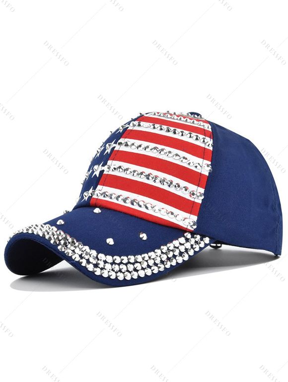 Casquette de fête de l'indépendance, chapeau, drapeau américain, étoile, rayé, strass, extérieur, vacances - Bleu 