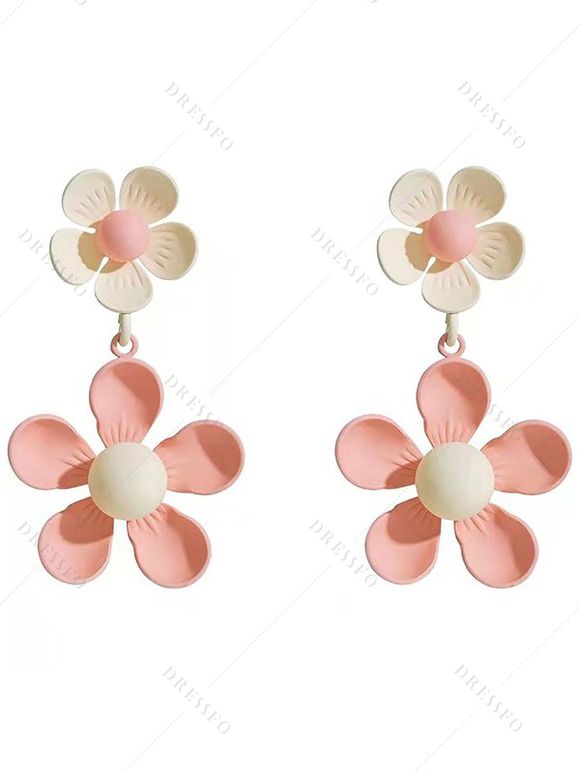 Boucles d'oreilles pendantes tendance en forme de fleurs colorblock - Rose clair 