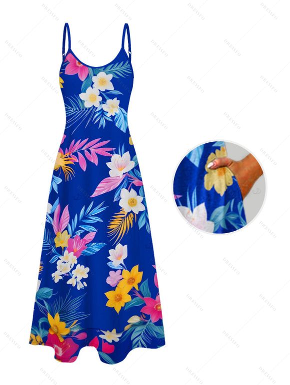 Robe de vacances à motif de feuilles colorées et fleuries avec poches et bretelles spaghetti - multicolor XXL | US 14