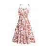 Robe d'été de vacances à bretelles spaghetti et imprimé feuilles de rose, taille haute, coupe trapèze, style cottagecore - multicolor XXL | US 14