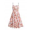 Robe d'été de vacances à bretelles spaghetti et imprimé feuilles de rose, taille haute, coupe trapèze, style cottagecore - multicolor XXL | US 14