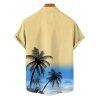 Chemise de vacances à motif cocotier ombré pour homme, boutonnée, retroussée, manches courtes, pour la plage - Jaune L