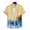 Chemise de vacances à motif cocotier ombré pour homme, boutonnée, retroussée, manches courtes, pour la plage - Jaune L