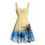 Robe de plage courte à col en cœur et ceinture froncée à motif cocotier ombré - Jaune XXXXXL | US 20