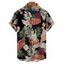Chemise hawaïenne à manches courtes et boutons pour homme, motif floral tropical et feuilles - Noir 5XL