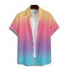 Chemise de vacances pour homme, couleur arc-en-ciel ombrée, boutonnée, retroussable, manches courtes, décontractée - multicolor L
