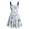 Robe de vacances à imprimé animal marin, buste froncé, ceinture, décolleté en cœur, mini robe de plage trapèze - Bleu XXXXXL | US 20