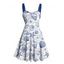 Robe de vacances à imprimé animal marin, buste froncé, ceinture, décolleté en cœur, mini robe de plage trapèze - Bleu XXXXXL | US 20