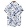 Chemise de vacances à motif marin pour homme, boutonnée, retroussée, manches courtes, pour la plage - Bleu L