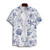 Chemise de vacances à motif marin pour homme, boutonnée, retroussée, manches courtes, pour la plage - Bleu L