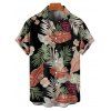 Vacation Couple Outfit Tropical Flower Leaf Plant Pattern Ruched Bust Belt Sweetheart Neck Dress and Button Up Shirt Hawaii Matching Outfit - Noir S | US 4