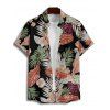 Vacation Couple Outfit Tropical Flower Leaf Plant Pattern Ruched Bust Belt Sweetheart Neck Dress and Button Up Shirt Hawaii Matching Outfit - Noir S | US 4