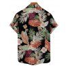 Vacation Couple Outfit Tropical Flower Leaf Plant Pattern Ruched Bust Belt Sweetheart Neck Dress and Button Up Shirt Hawaii Matching Outfit - Noir S | US 4