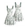 Vacation Couple Outfit Allover Marine Life Pattern Ruched Bust Belt Sweetheart Neck Dress and Button Up Shirt Beach Matching Outfit - Vert clair S | US 4