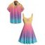 Vacation Couple Outfit Ombre Rainbow Color Ruched Bust Belt Sweetheart Neck Dress and Button Up Shirt Casual Matching Outfit - multicolor S | US 4