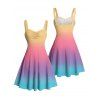 Vacation Couple Outfit Ombre Rainbow Color Ruched Bust Belt Sweetheart Neck Dress and Button Up Shirt Casual Matching Outfit - multicolor S | US 4