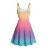 Vacation Couple Outfit Ombre Rainbow Color Ruched Bust Belt Sweetheart Neck Dress and Button Up Shirt Casual Matching Outfit - multicolor S | US 4