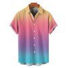 Vacation Couple Outfit Ombre Rainbow Color Ruched Bust Belt Sweetheart Neck Dress and Button Up Shirt Casual Matching Outfit - multicolor S | US 4