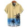 Vacation Couple Outfit Ombre Coconut Tree Pattern Ruched Bust Belt Sweetheart Neck Dress and Button Up Shirt Beach Matching Outfit - Jaune S | US 4
