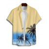Vacation Couple Outfit Ombre Coconut Tree Pattern Ruched Bust Belt Sweetheart Neck Dress and Button Up Shirt Beach Matching Outfit - Jaune S | US 4