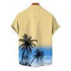 Vacation Couple Outfit Ombre Coconut Tree Pattern Ruched Bust Belt Sweetheart Neck Dress and Button Up Shirt Beach Matching Outfit - Jaune S | US 4
