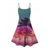 Robe de vacances à motif cocotier et coucher de soleil, bretelles spaghetti, col en V, coupe trapèze, mini-robe de plage - multicolor A XXXXXL | US 20