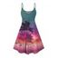 Robe de vacances à motif cocotier et coucher de soleil, bretelles spaghetti, col en V, coupe trapèze, mini-robe de plage - multicolor A XXXXXL | US 20