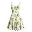 Robe de vacances à motif de feuilles de citron sur toute la surface, ceinture à buste froncé, col en cœur, robe trapèze mini décontractée - Blanc XXXXXL | US 20