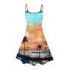 Robe de plage à motif de paysage de coucher de soleil de cocotier, bretelles spaghetti, col en V, coupe trapèze, mini-robe débardeur de vacances - multicolor A XXXXXL | US 20