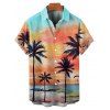 Chemise de plage à manches courtes et boutons pour homme, motif cocotier, coucher de soleil, plage, vacances - multicolor A 5XL