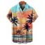 Chemise de plage à manches courtes et boutons pour homme, motif cocotier, coucher de soleil, plage, vacances - multicolor A 5XL