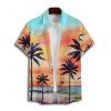 Chemise de plage à manches courtes et boutons pour homme, motif cocotier, coucher de soleil, plage, vacances - multicolor A 5XL
