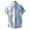 Chemise de vacances à manches courtes et boutons pour homme, motif ananas contrasté, à revers, pour la plage - Bleu Ciel 5XL