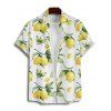 Chemise de vacances pour homme à motif feuilles de citron, boutonnée, retroussée, manches courtes, décontractée - Blanc L