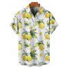 Chemise de vacances pour homme à motif feuilles de citron, boutonnée, retroussée, manches courtes, décontractée - Blanc L