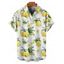 Chemise de vacances pour homme à motif feuilles de citron, boutonnée, retroussée, manches courtes, décontractée - Blanc L