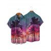 Chemise de plage à manches courtes et boutons pour homme, motif cocotier et coucher de soleil - multicolor A 5XL