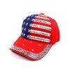 Casquette de fête de l'indépendance, chapeau, drapeau américain, étoile, rayé, strass, extérieur, vacances - Rouge 