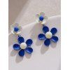 Boucles d'oreilles pendantes tendance en forme de fleurs colorblock - Bleu 