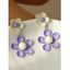 Boucles d'oreilles pendantes tendance en forme de fleurs colorblock - Bleu 