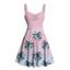 Robe de plage courte à col en cœur et ceinture froncée à motif cocotier - Rose clair XXXXXL | US 20