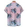 Chemise de vacances ombrée à motif cocotier pour homme, boutonnée, retroussée, manches courtes, pour la plage - Rose clair 5XL