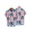 Chemise de vacances ombrée à motif cocotier pour homme, boutonnée, retroussée, manches courtes, pour la plage - Rose clair 5XL