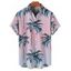 Chemise de vacances ombrée à motif cocotier pour homme, boutonnée, retroussée, manches courtes, pour la plage - Rose clair 5XL