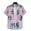 Chemise de vacances ombrée à motif cocotier pour homme, boutonnée, retroussée, manches courtes, pour la plage - Rose clair 5XL