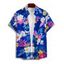 Chemise de vacances pour homme à motif floral et feuilles colorées, boutonnée et retroussée, manches courtes, pour la plage - multicolor 5XL