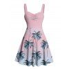 Vacation Couple Outfit Coconut Tree Pattern Ombre Ruched Bust Belt Sweetheart Neck Dress and Button Up Shirt Beach Matching Outfit - Rose clair S | US 4