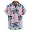 Vacation Couple Outfit Coconut Tree Pattern Ombre Ruched Bust Belt Sweetheart Neck Dress and Button Up Shirt Beach Matching Outfit - Rose clair S | US 4