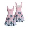 Vacation Couple Outfit Coconut Tree Pattern Ombre Ruched Bust Belt Sweetheart Neck Dress and Button Up Shirt Beach Matching Outfit - Rose clair S | US 4